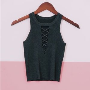 Lace up grey crop